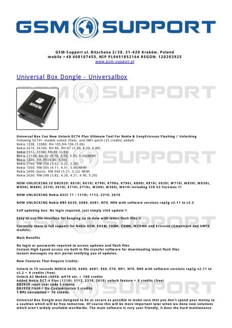 Universal Box Dongle - Universalbox - GSM-Support